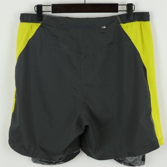 The North Face Men's Large Gray Yellow Double Layer Activewear Shorts - Picture 3 of 9